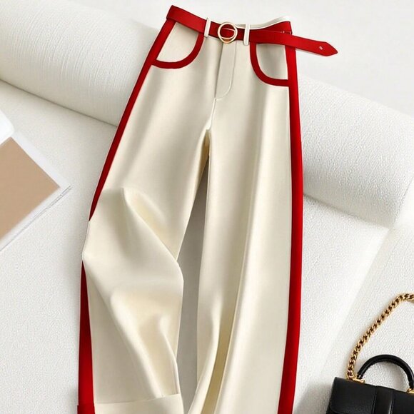 Pants - Red Casual Women's Loose Elegant Wide Leg Pants